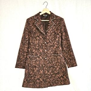 Christine Alexander brown black brocade blazer coat with Swarovski Crystal sz S